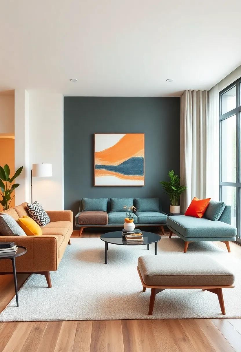 Bold Color⁢ Accents Enhancing Subtle Mid-Century Palettes