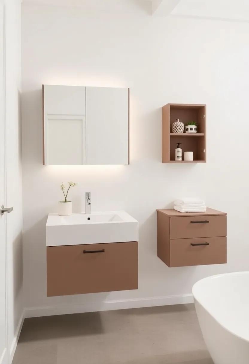 use wall cabinets for hidden storage: Wall-mounted cabinets can create extra storage without ​taking up valuable floor space