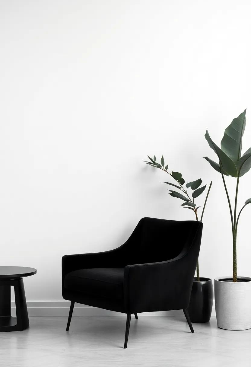 Black and White Contrast: Use stark contrasts in your decor, like a black accent chair against a white wall, to add chic sophistication