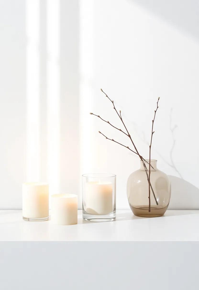 Calm Scents: Introduce soothing scents with minimalist candle designs or sleek diffusers that maintain the aesthetic while infusing tranquility