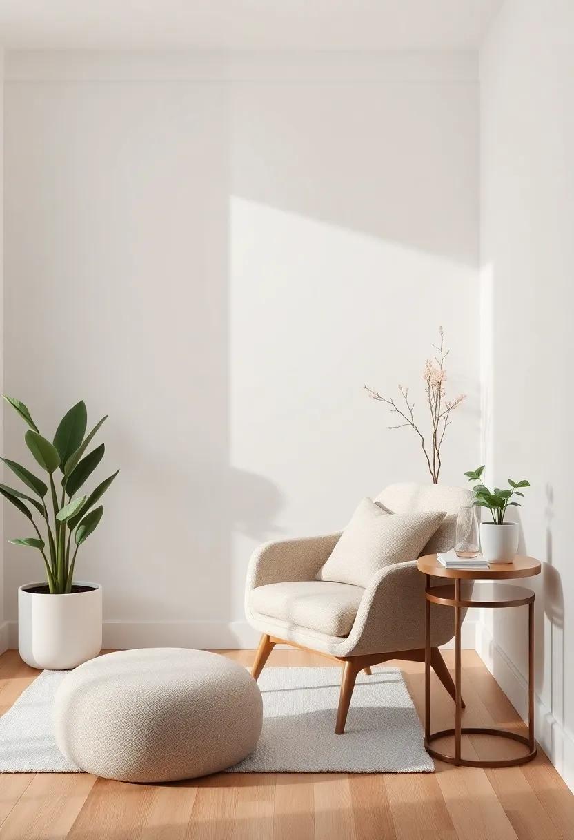 Cozy Nooks: Designate a small, minimalist reading corner with a comfortable chair and a sleek side table for peak relaxation
