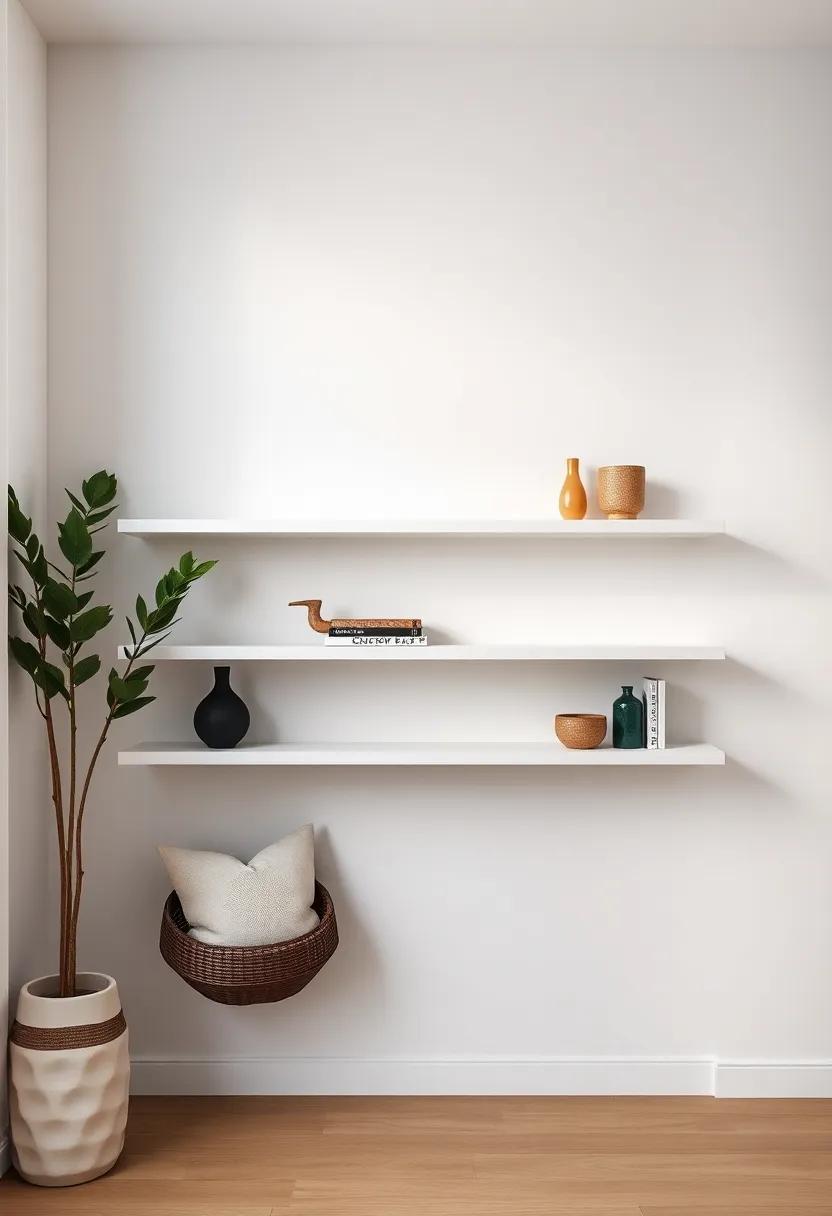 Minimalist Shelving: Install open shelves with a curated selection of a few beautiful items to showcase your style without cluttering the visual space