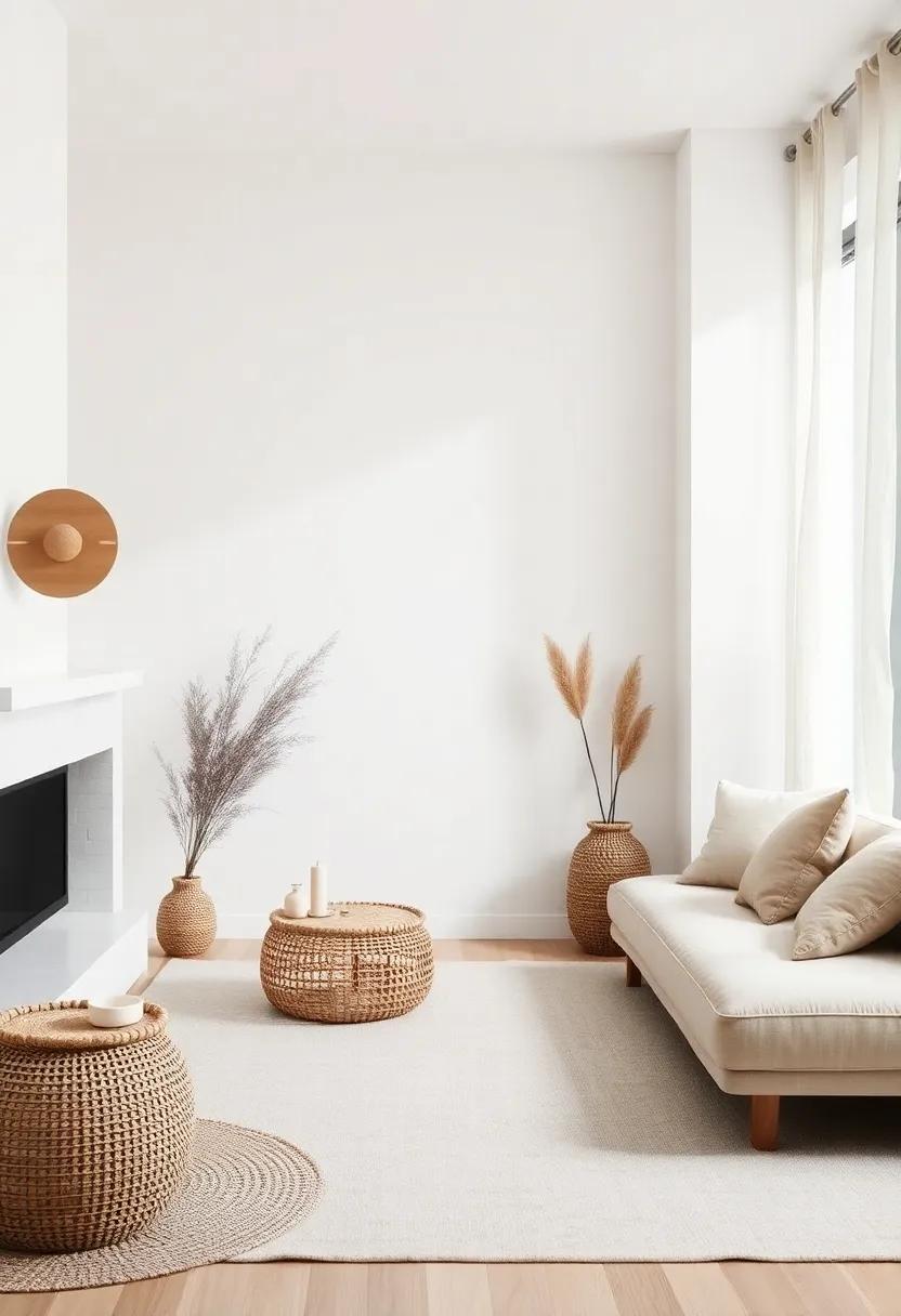 Natural Textures: integrate materials like wool, linen, and rattan to introduce warmth and depth without cluttering the space