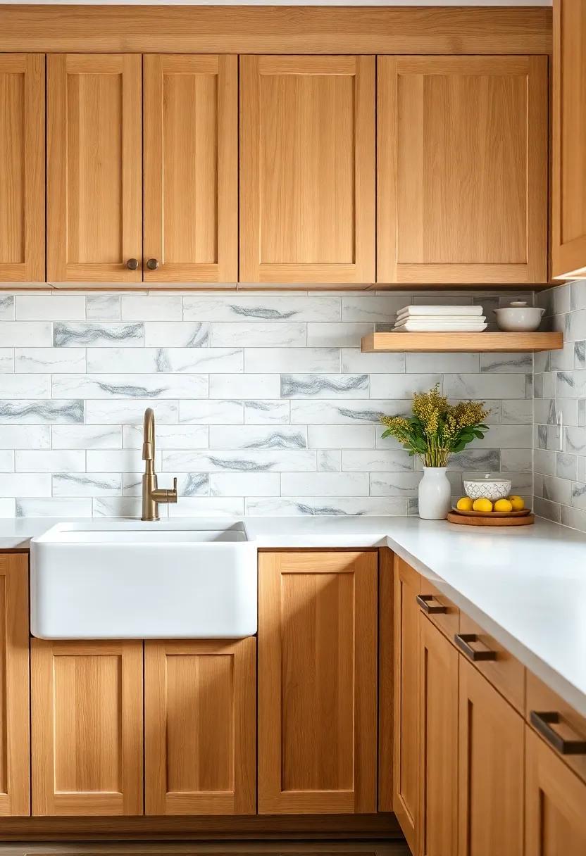 The Rustic Allure of White Apron Sinks Against Natural Wood Cabinets