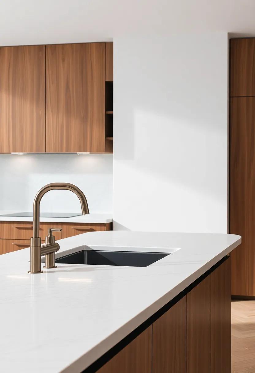 Consider a contrasting finish for your faucet and sink to create visual interest against the smooth marble surface