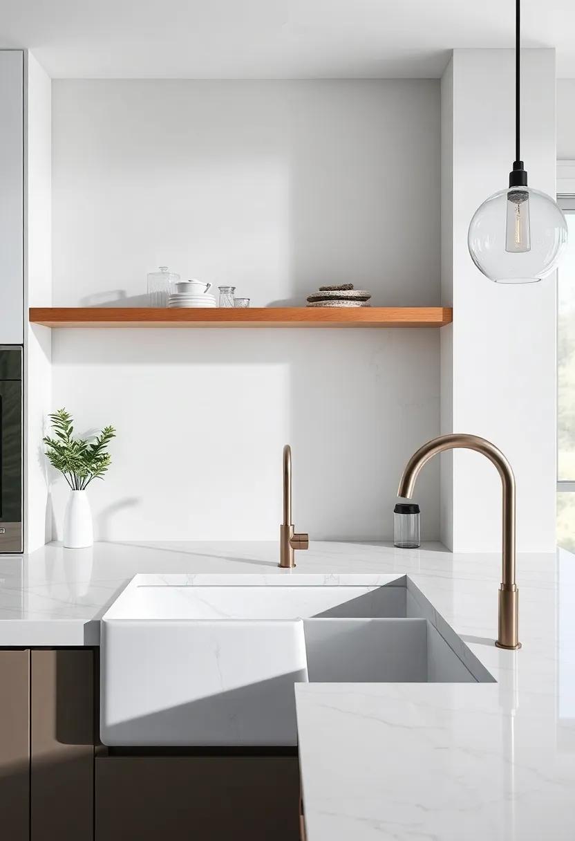 Elevate your sink area with a marble farmhouse sink that effortlessly blends luxury and practicality