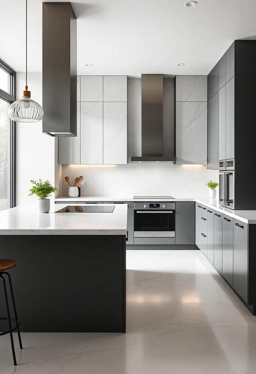 Use marble as a sophisticated way to delineate different zones in an open-concept kitchen