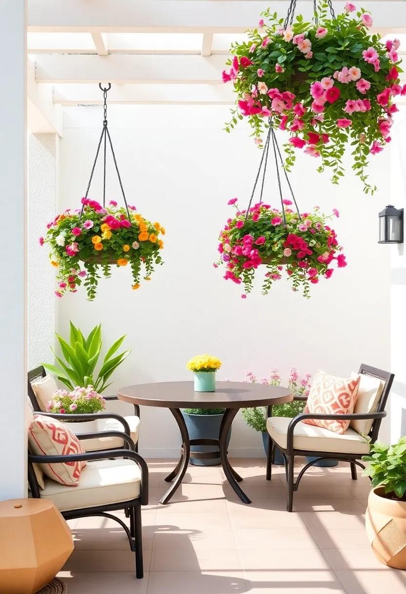 Utilize hanging baskets filled with cascading flowers to⁢ add layers of visual interest above your patio ⁢seating area