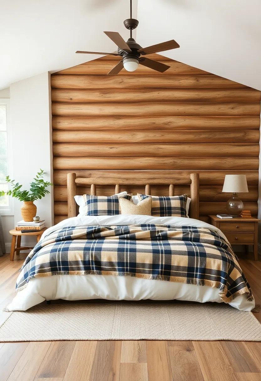 Cabin-style Bedding: Choose bedding with plaid patterns or nature-themed prints to enhance the rustic vibe