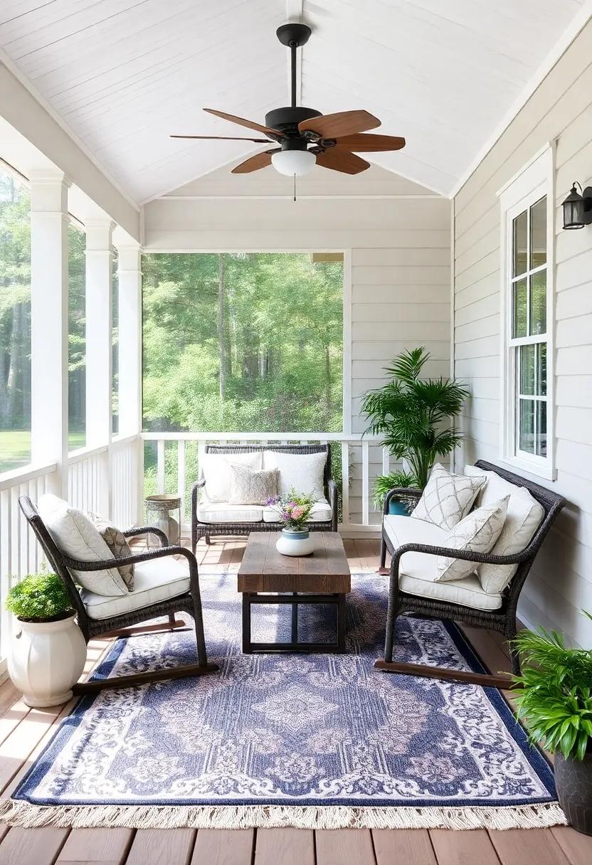 Add a⁤ Rug: ⁢Anchor the space with a soft, outdoor-friendly ‍rug that complements your⁤ color scheme and adds warmth underfoot