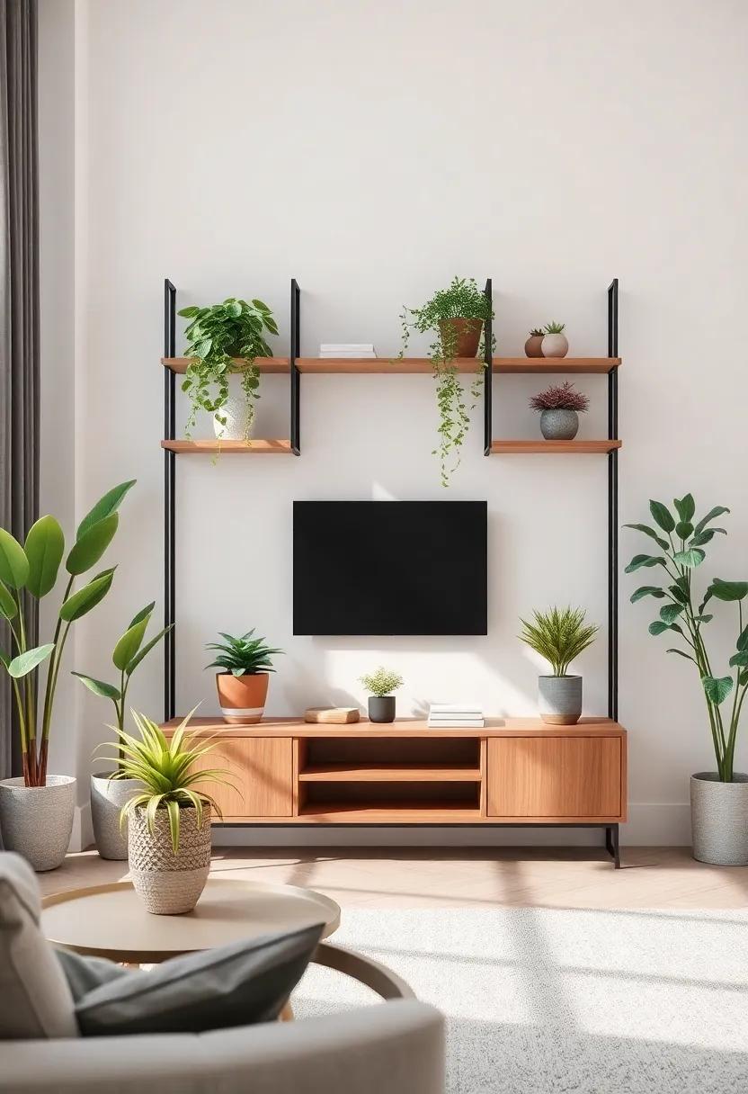 The Art of Blending ⁢Greenery‍ with Modern Shelving Designs