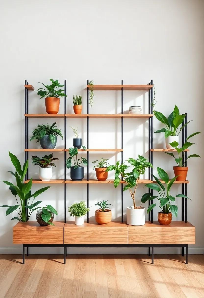 Pairing Statement plants with Bold shelving Structures