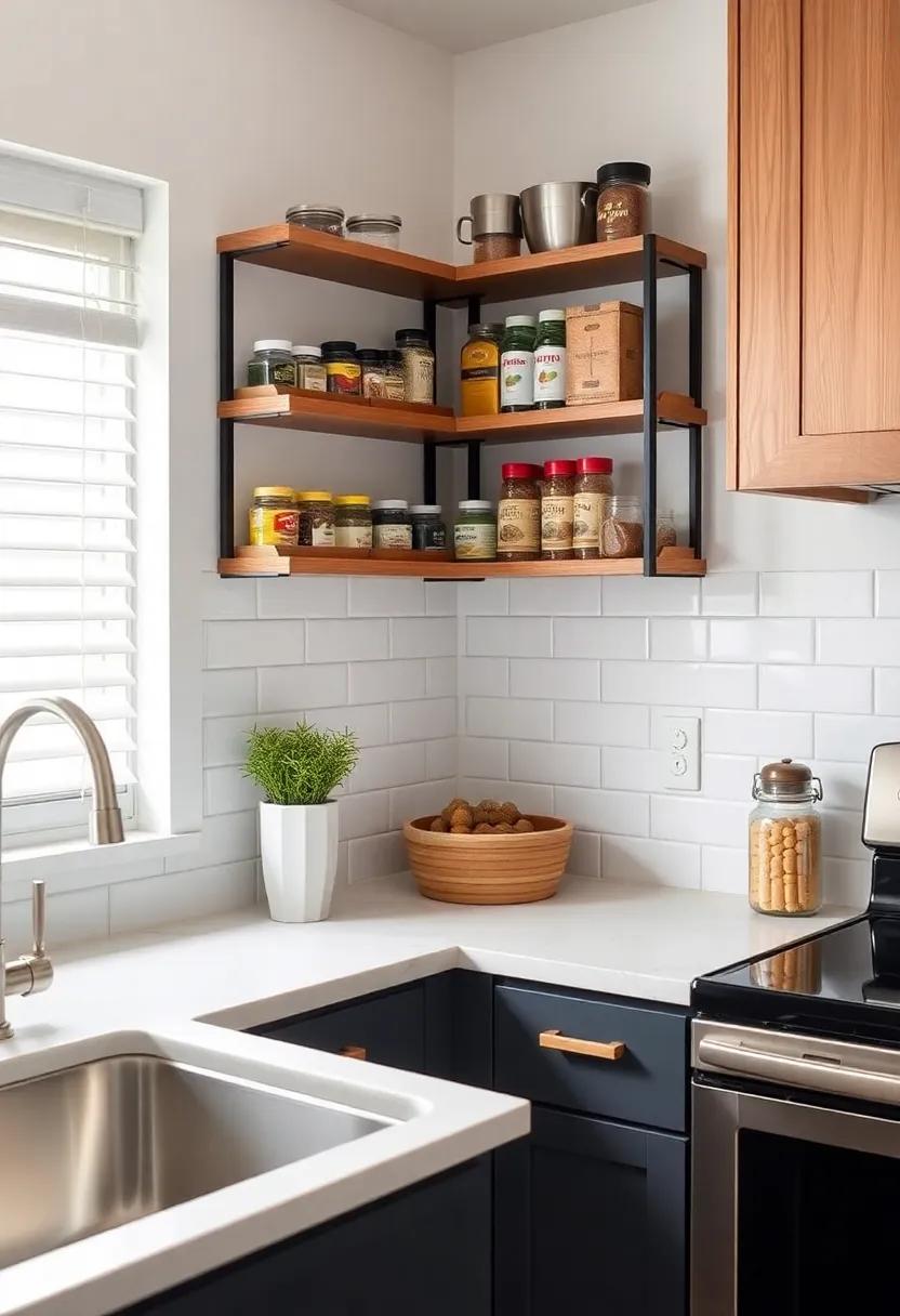 Corner Spice Shelves: Explore corner spice shelves that fit snugly in usually wasted spaces, providing a clever solution for maximizing flavor storage