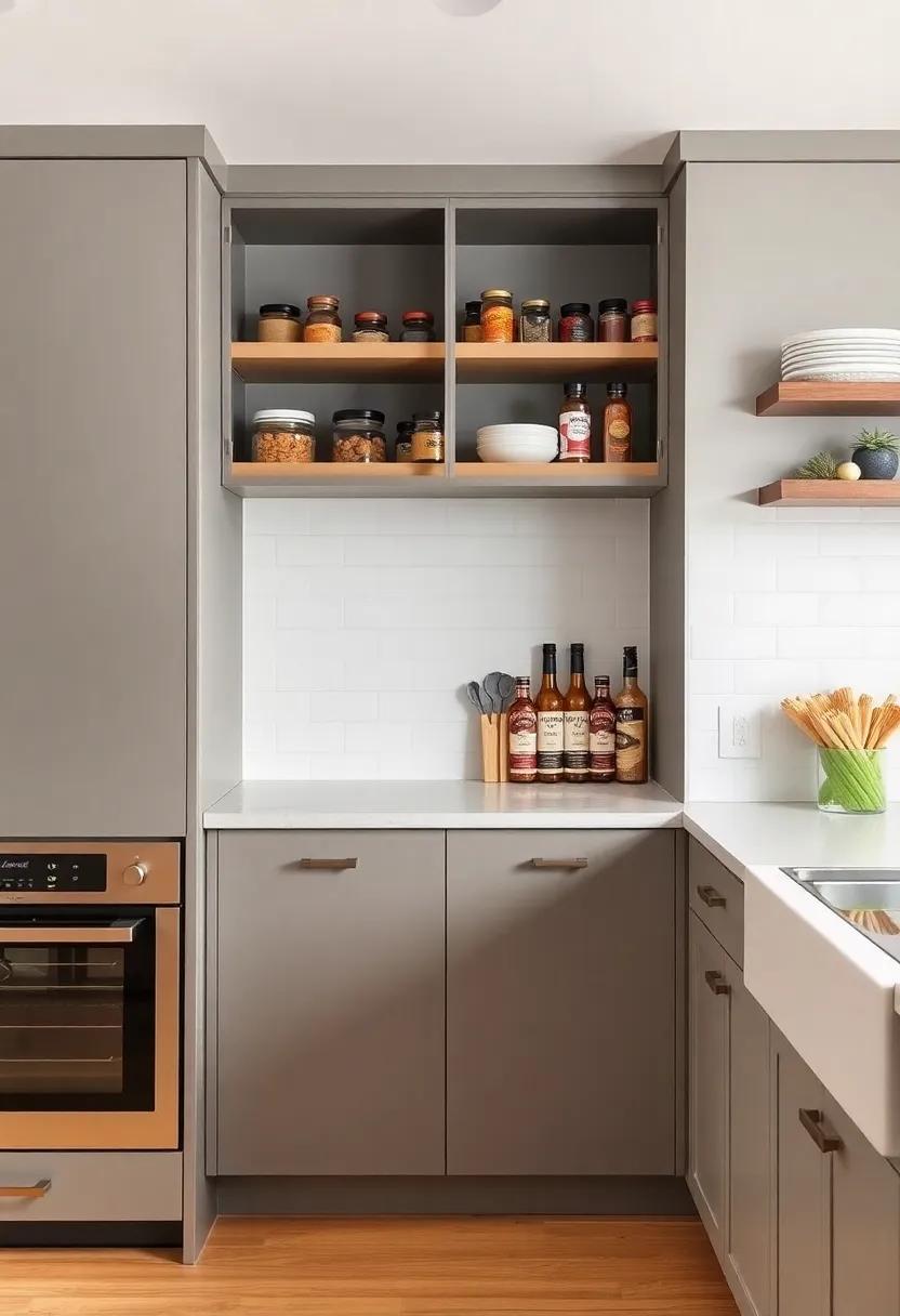 Custom Built-In Spice Cabinets: Dream of custom built-in spice cabinets that bring a tailored approach to spice organization, using vertical space without overwhelming the kitchen