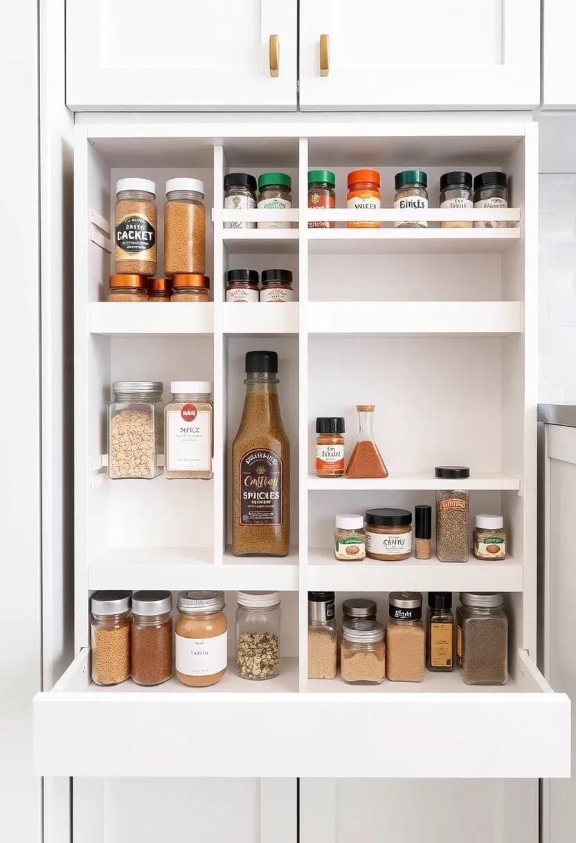 Drawer-Inspired Spice Storage: Get inspired by innovative drawer inserts that make use of underutilized spaces, keeping spices organized and close at hand