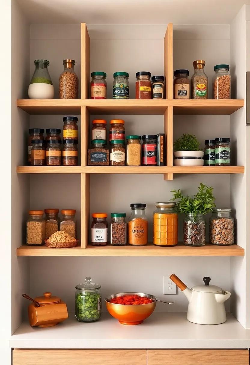 Spice-Infused Open Shelving: Explore how open shelving can house a vibrant array of spices while also serving as a striking culinary display in your small kitchen