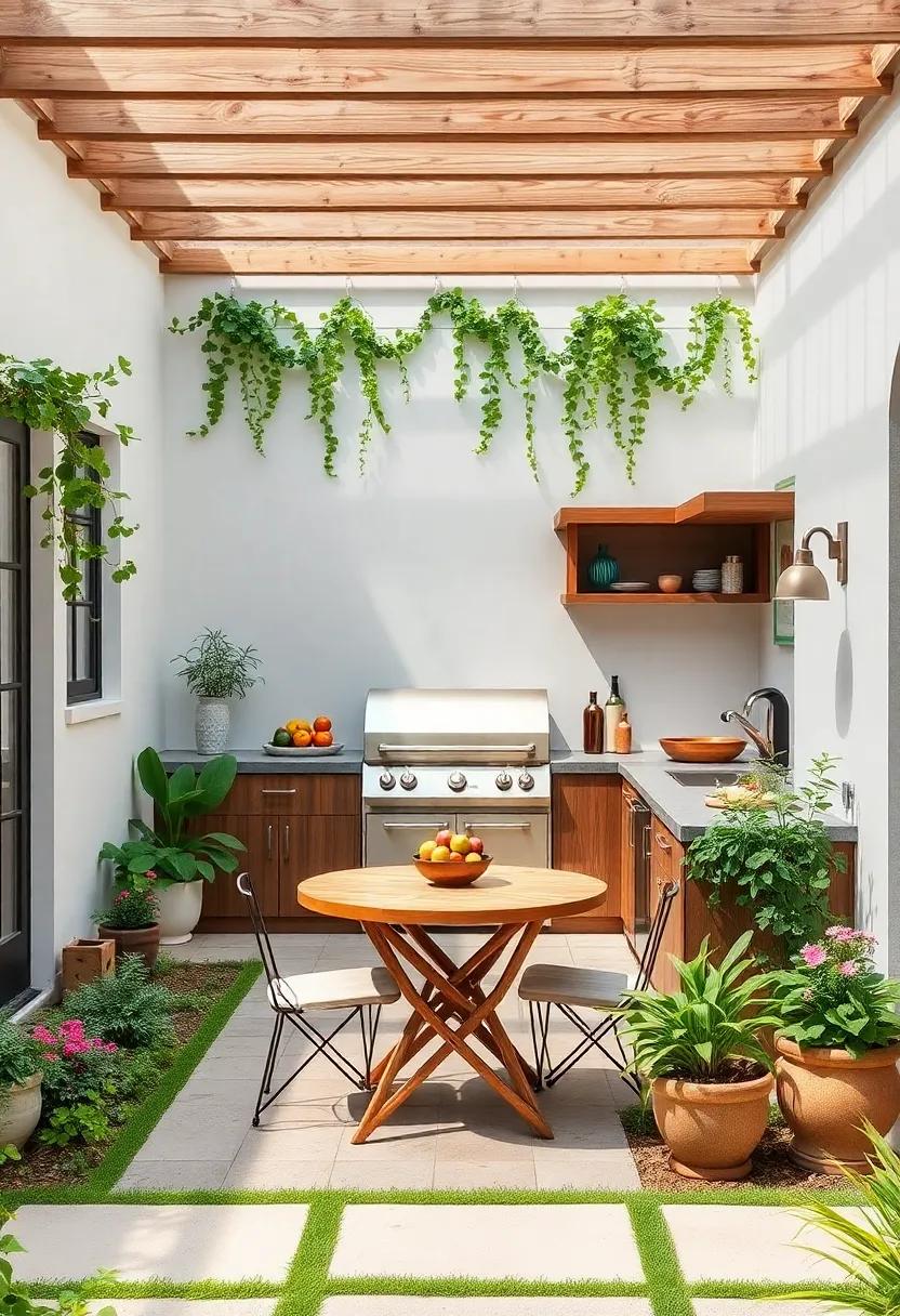 Enclosed Courtyard with a Summer Kitchen: A charming courtyard pairs a generous outdoor kitchen with a built-in grill, surrounded by fragrant herbs and flowers, ideal for culinary enthusiasts