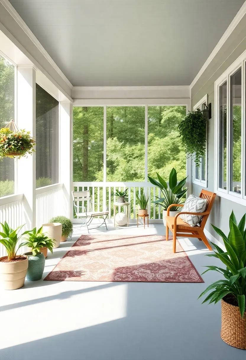 Incorporating Plants and Greenery‌ with stylish Rugs on ⁤Your Porch