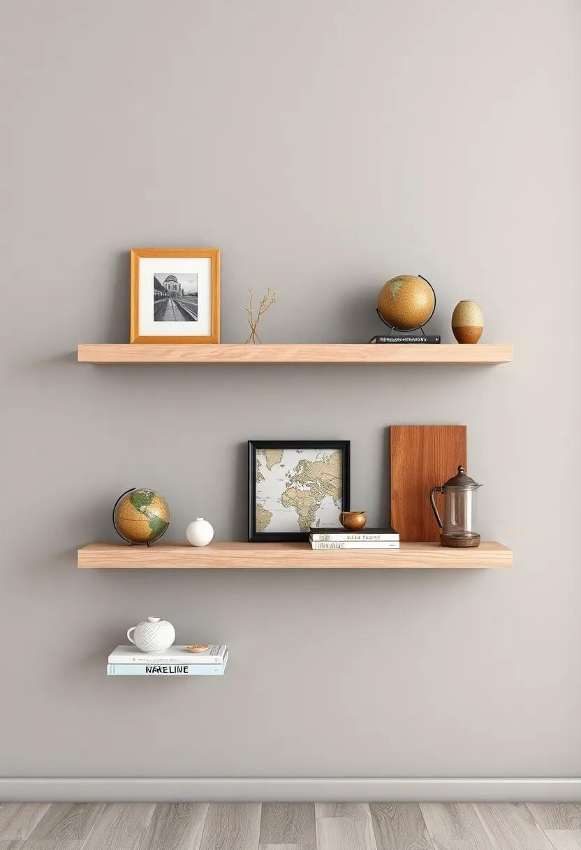 Floating Shelves as Display for Travel Treasures and Memories