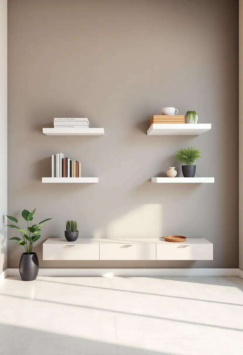 Elevate Aesthetic Appeal with Stylishly Arranged Floating Shelves
