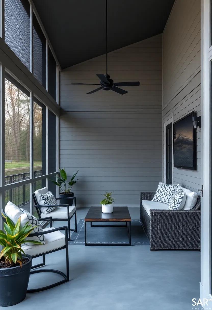Sleek Industrial Style: Metal Accents and urban Flair in Screened Areas
