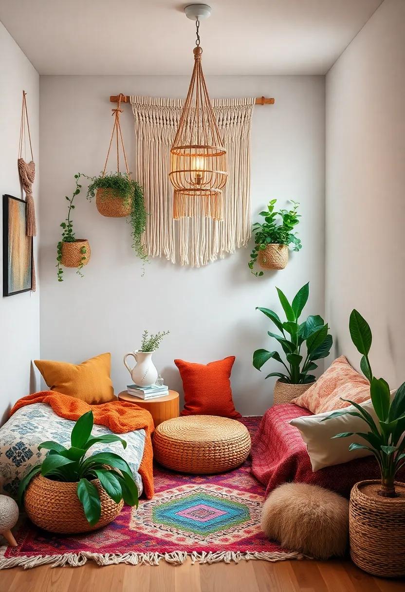 Boho-Chic Vibes: Layer textures with ⁤macramé hangings,⁤ colorful rugs,⁤ and ⁢a​ mix of plants to cultivate a warm and inviting bohemian atmosphere