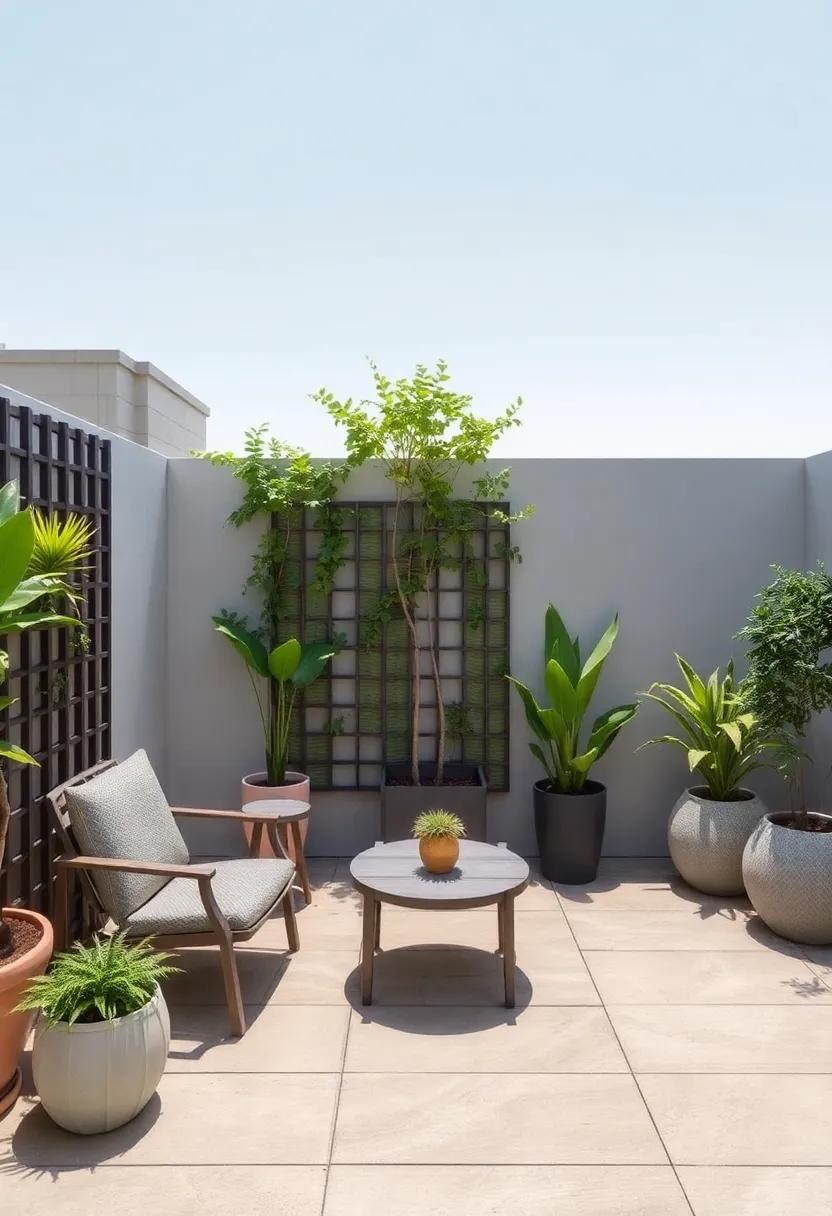 Artistic Privacy Screens: Install decorative screens or trellises that not only dictate space but also serve as beautiful art pieces