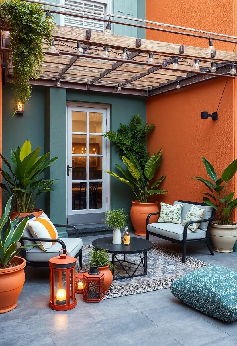 Colorful Accessories: Use accent pieces like lanterns or colorful ceramics to infuse personality and vibrancy into your patio design