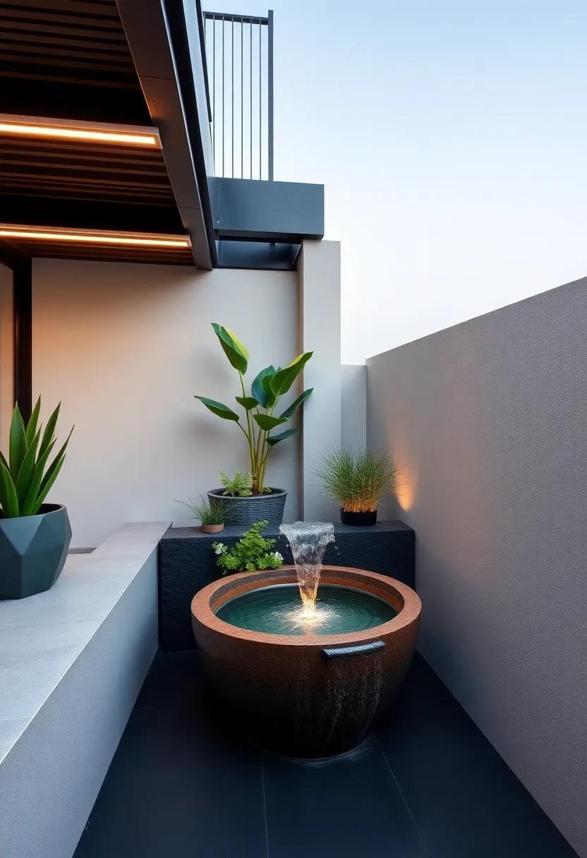 Mini Water Features: Incorporate a small water fountain for the soothing sound of flowing water, adding a serene touch to your urban patio