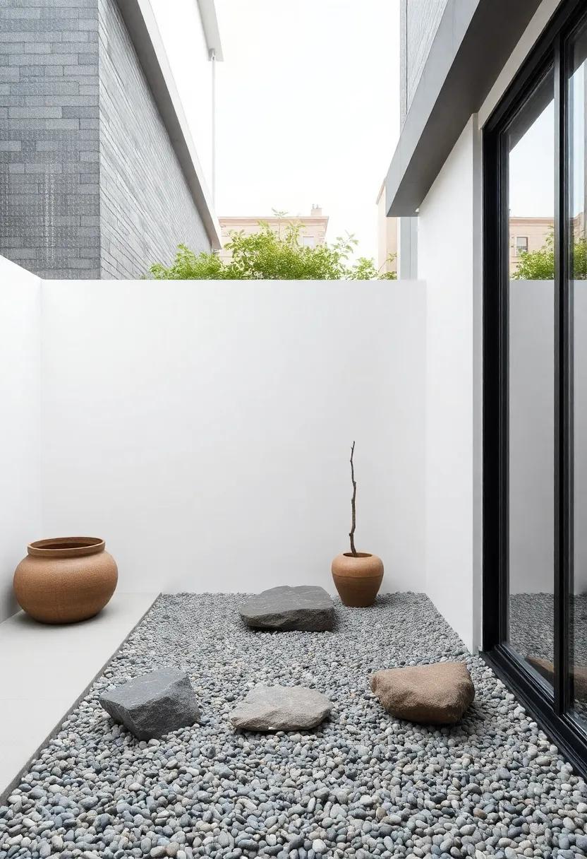 minimalist Zen Zone: Create a tranquil corner with minimal décor, gravel or pebbles, and a few carefully placed stones for a calming effect