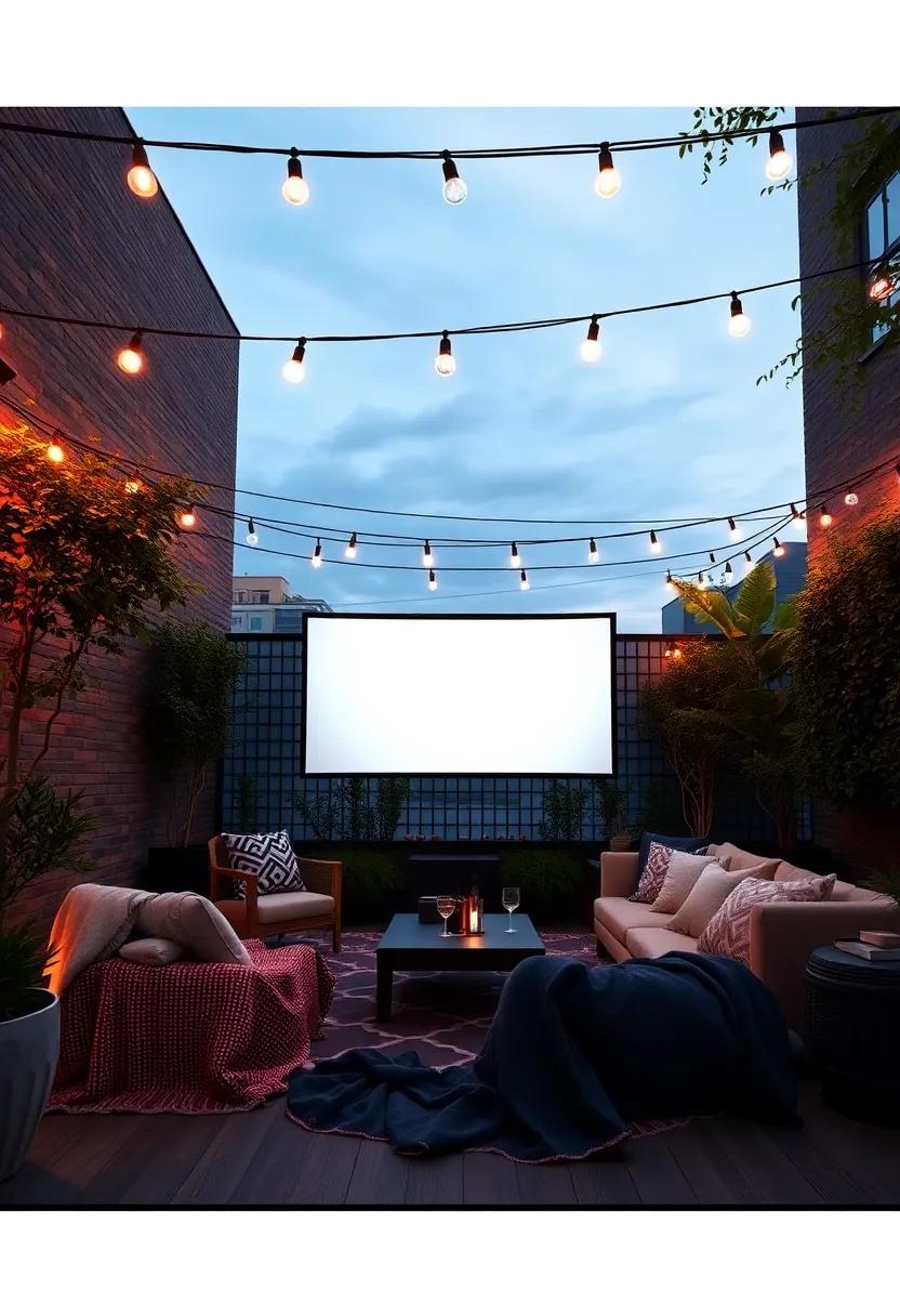 Outdoor Cinema Experience: Create a cozy movie-nook by setting up a projector and blankets for film nights under the open sky