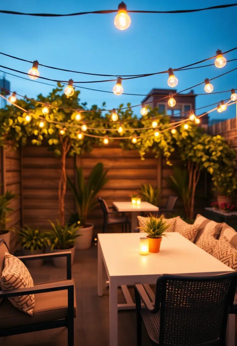 String lights Enchantment: Hang string lights overhead to create a whimsical atmosphere, perfect for afternoon brunches or evening soirées