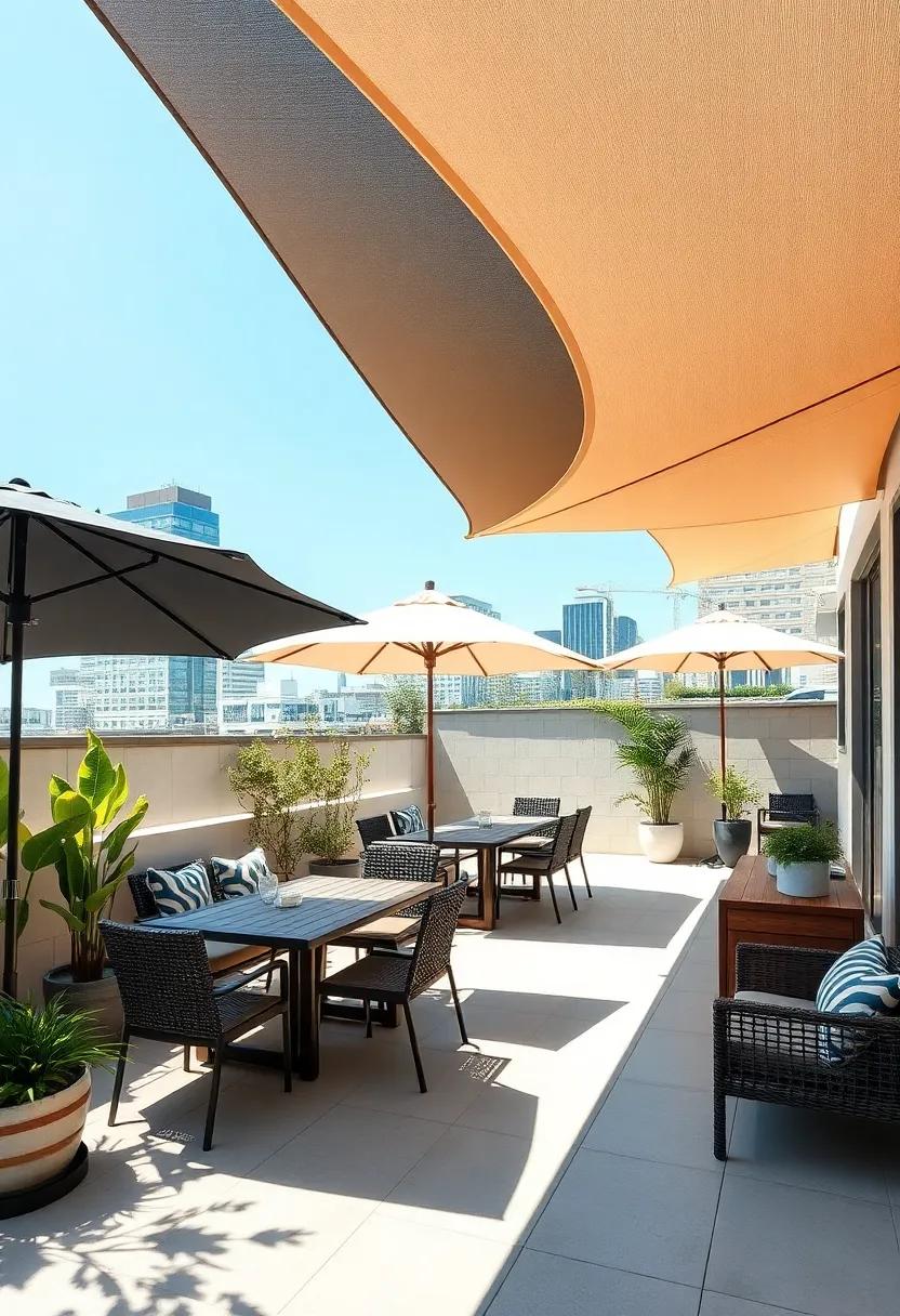 Stylish Shade Solutions: Use chic canopies or umbrellas to provide shade,allowing you to enjoy your outdoor space even on sunny days