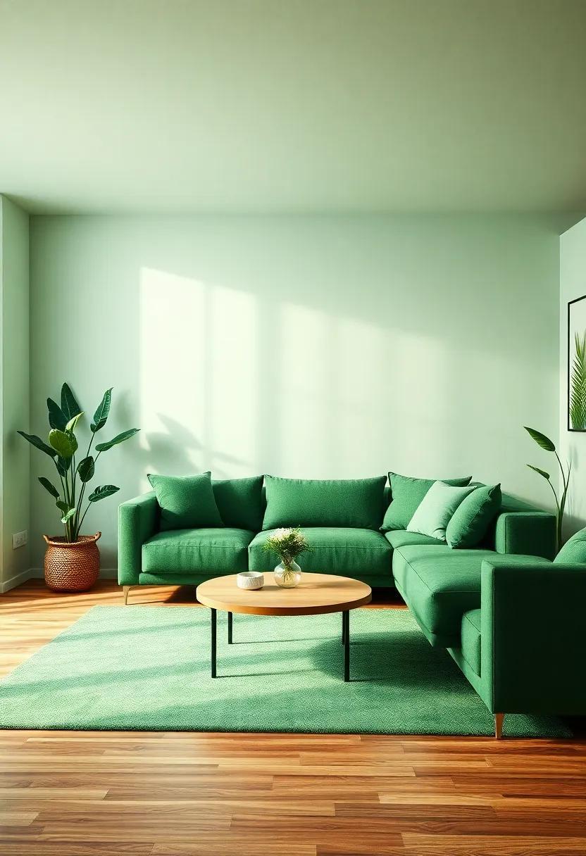 27 Stylish Ideas for a Green Couch and Wood Furniture Living Room Aesthetic