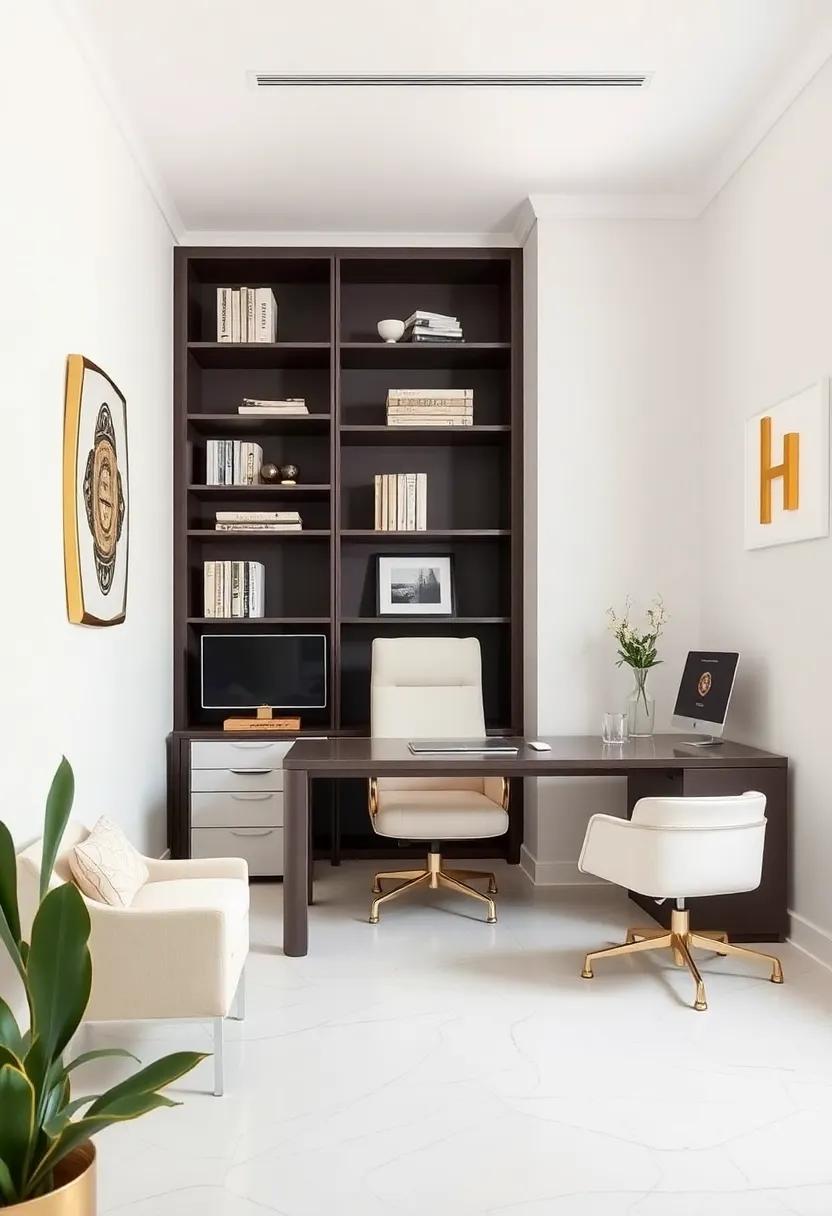 Chic ⁤Minimalism: ⁣A minimalist office​ design featuring clean lines ‍and subtle gold accents proves that⁤ less can indeed be more ‍when it comes to luxury