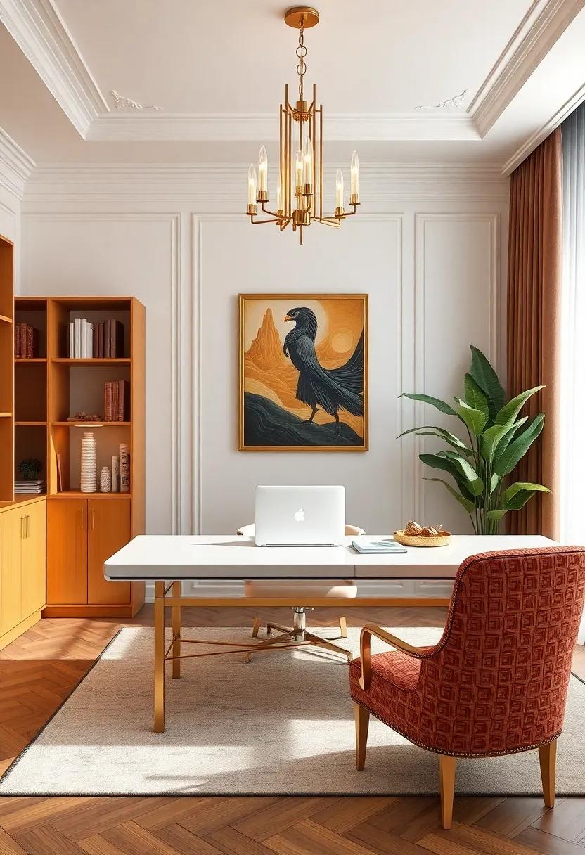 Functional Artwork: Explore an ​innovative home ‌office where every piece of ​furniture ⁣is both a functional ​necessity ⁣and‍ a‌ beautiful work of ⁤art ‍adorned with gold touches