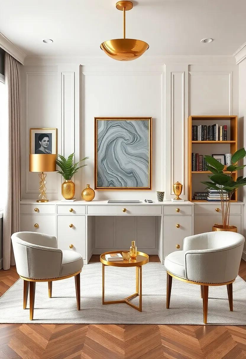 Personalized Touches: A chic home ‌office infused‍ with ‍personalized decor and gold ⁣embellishments reflects an individual's style ⁢while maintaining ⁣a luxurious vibe