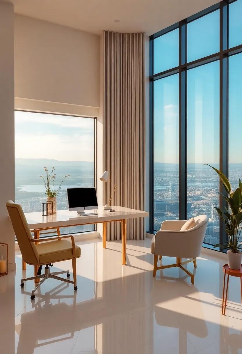 Inspirational‌ Views: draw inspiration from a workspace⁣ with panoramic views, featuring golden accents ⁢that ‌mirror ⁣the beauty of‍ the world outside your⁣ window