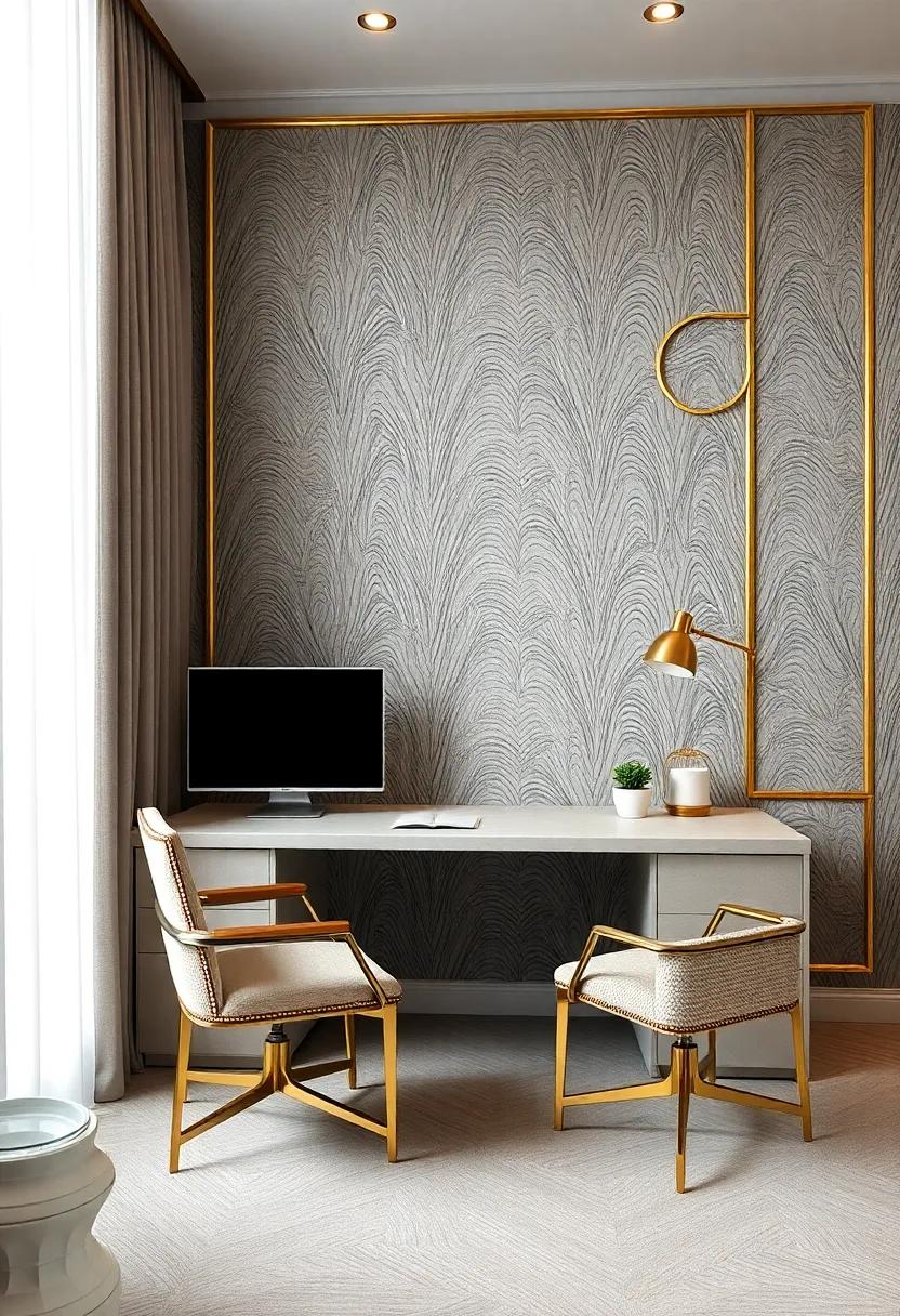 textured ⁢Walls: Discover a home office‍ with richly textured walls lined with gold detailing,elevating ‌the space to ​a luxurious haven for work and relaxation