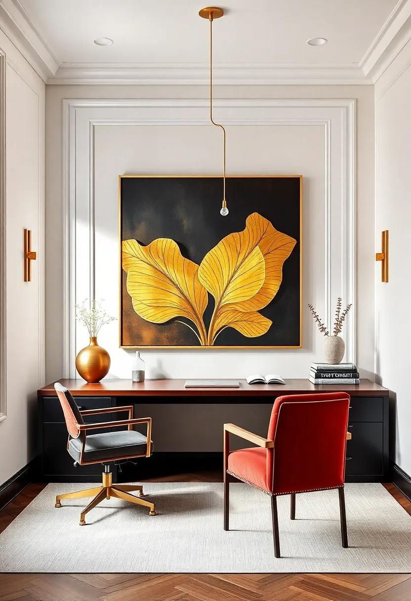 Bold Artwork: A striking office design adorned with large-scale⁢ golden-accented ⁢artwork becomes the focal point,⁢ making every work session feel exceptional
