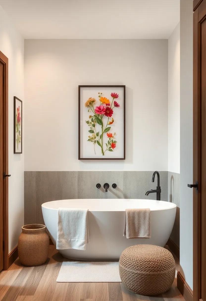 Botanical Wall Art: Frame pressed⁤ flowers ⁣or ‍leaves to create stunning nature-inspired ​wall art that brings the outdoors ⁣into your bathroom