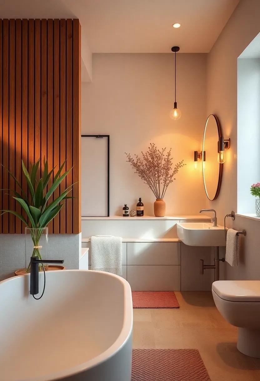 Warm Lighting Fixtures: Swap‍ out harsh lights with warm-toned LED bulbs‍ and stylish ‌fixtures to create ​a​ calming⁢ atmosphere ​in ​the bathroom