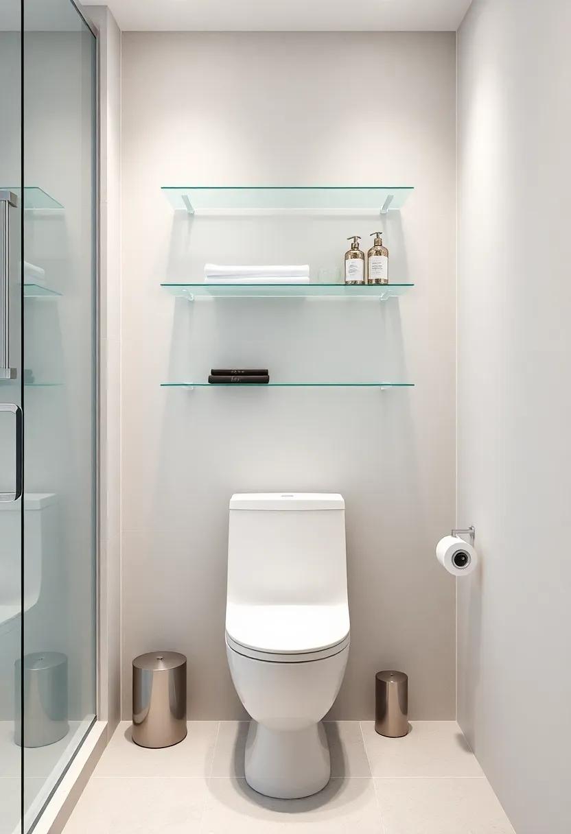 Minimalist Glass Shelves: Sleek, frameless glass shelves ‌lend a contemporary ‌touch and create an⁤ illusion of more space in smaller bathrooms