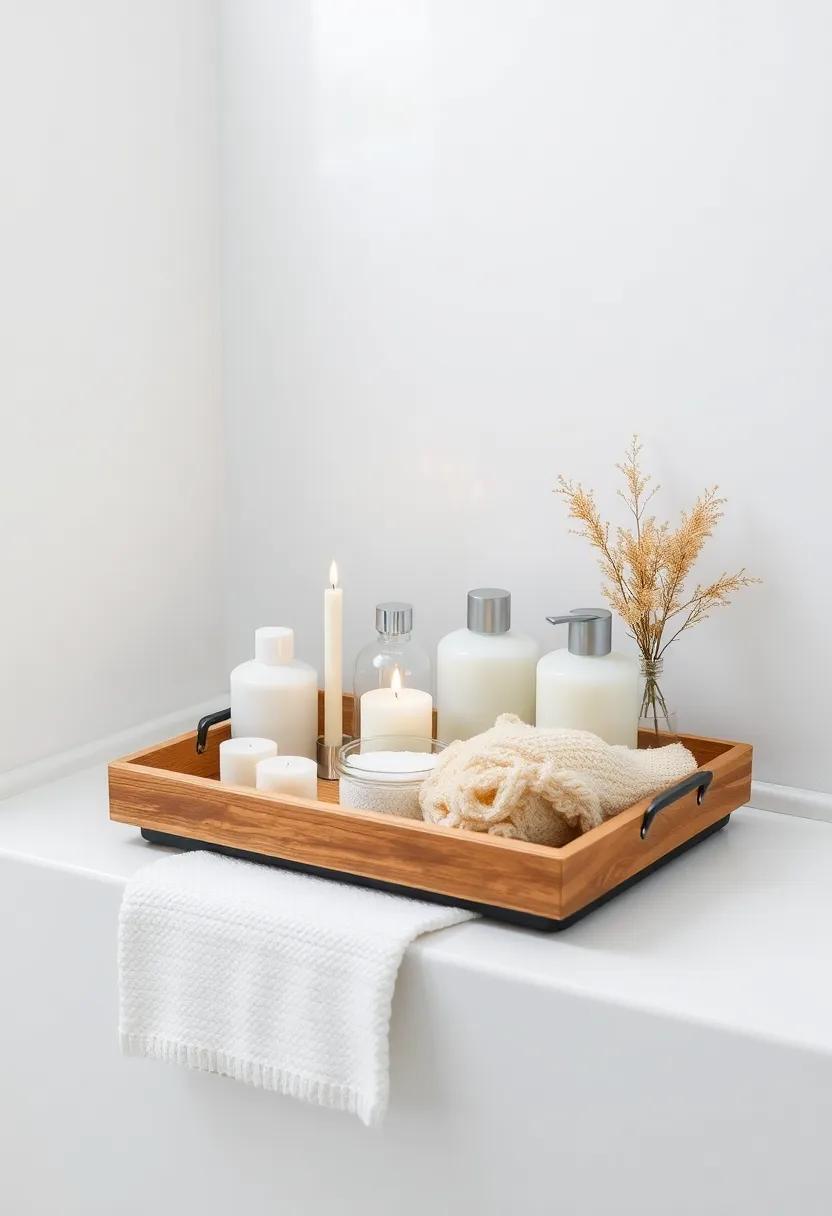 Create a Spa Tray: Fill a wooden or metal tray ‍with soaps, candles, and a loofah for an organized and ​aesthetic appeal