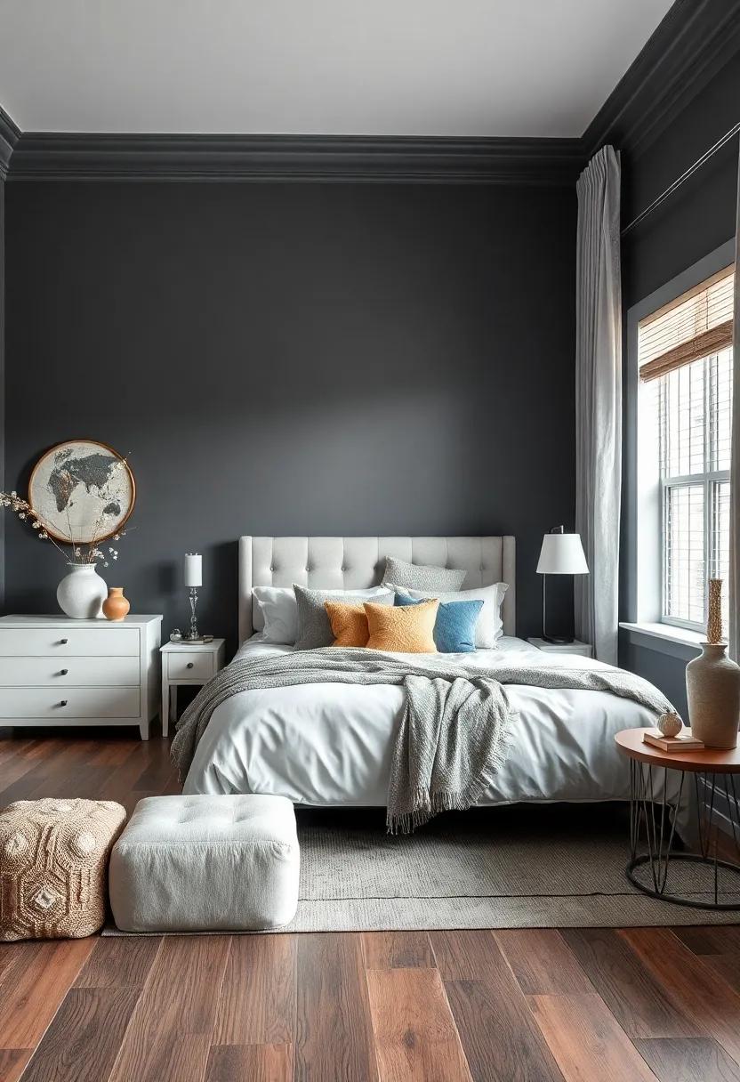 Rich Smoke Gray: Emphasize depth and drama with rich smoke gray, beautifully contrasting with stark white furniture for a refined touch