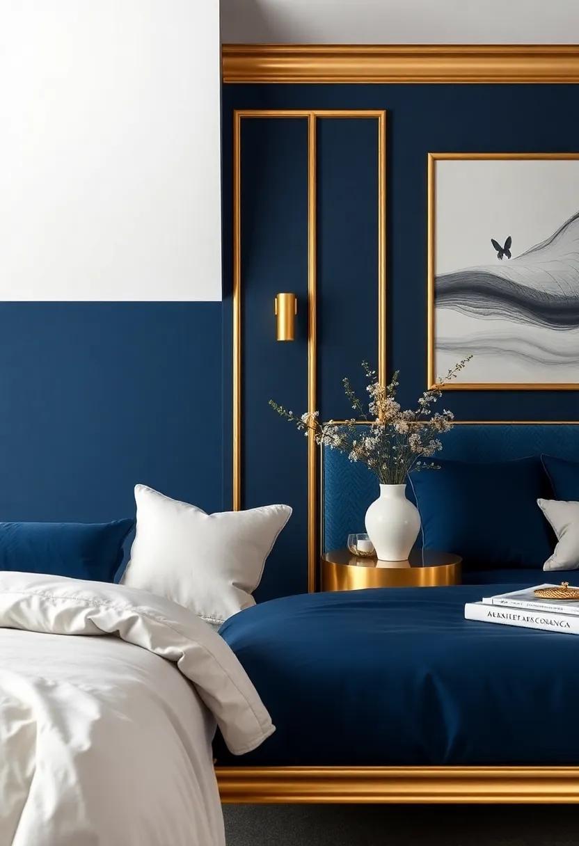 Midnight ​Blue and metallic Gold: Elevate your bedroom with deep, soothing blue⁤ walls accented by ‌glamorous gold trim or fixtures for a luxurious feel