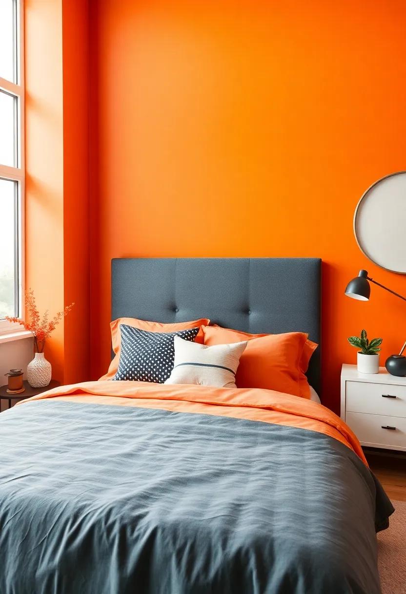 Energetic Tangerine and Cool Slate: brighten your bedroom ⁣with‌ lively tangerine walls and ⁢grounding slate accents that express creativity and confidence