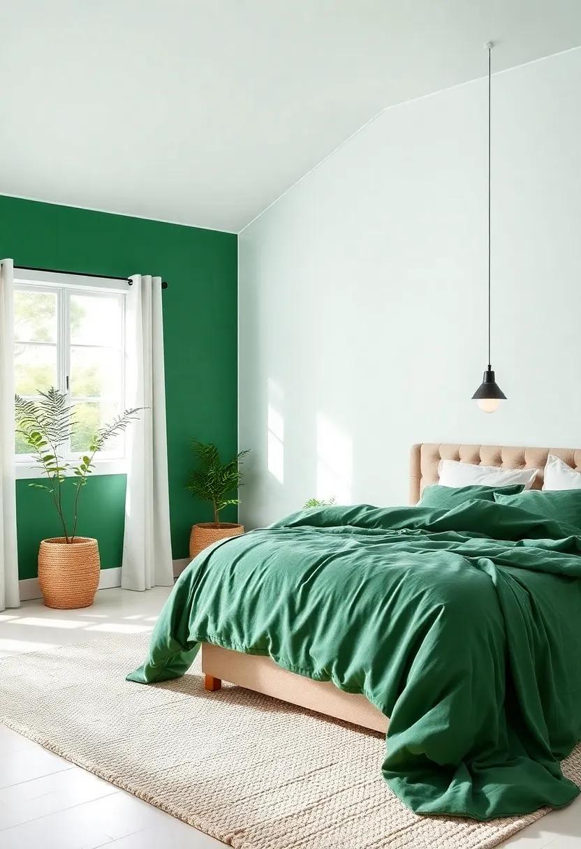 Deep Forest Green and Crisp White: Create a refreshing retreat by pairing earthy green with bright white, evoking a serene connection to nature