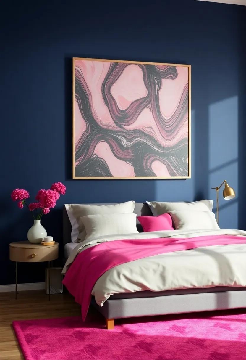 Bright Raspberry and Elegant Navy: Infuse energy into your bedroom by⁣ choosing a bright raspberry hue against regal navy for an unexpected pop