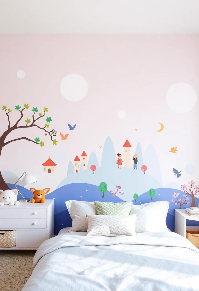 Kids’ Fantasy World: encourage creativity in children’s bedrooms ‌with playful ‍decals featuring their favorite cartoon characters and magical landscapes